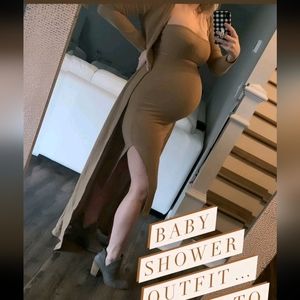 Pretty little thing tan maternity skirt bandeau and cardigan size 4